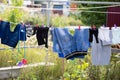 Linen dries on a rope in the open air Royalty Free Stock Photo