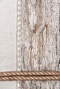 Linen fabric with lace and rope on the old wood Royalty Free Stock Photo