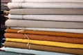 Linen fabric in rolls, fabric shop for interior and clothing, natural tailoring fabrics