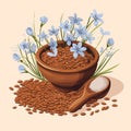 Linen. Flax seeds. Flowers of flax. Linseed oil. Vector illustration Super food Royalty Free Stock Photo