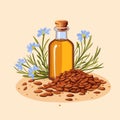 Linen. Flax seeds. Flowers of flax. Linseed oil. Vector illustration Super food Royalty Free Stock Photo