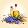 Linen. Flax seeds. Flowers of flax. Linseed oil. Vector illustration Super food Royalty Free Stock Photo