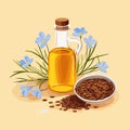 Linen. Flax seeds. Flowers of flax. Linseed oil. Vector illustration Super food Royalty Free Stock Photo