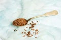 Linen flax seeds on a spoon