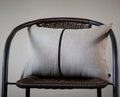 Linen gray pillow with decorative lack zipper isolated on home c Royalty Free Stock Photo