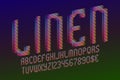 Linen letters with numbers and currency signs. Urban polychrome font. Isolated english alphabet