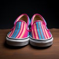 Linen Striped Vans Slippers Multicolored Style On Wooden Table