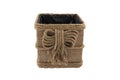 Linen yarn box. Jute Rope Bag, Basket, Natural Jute Twine Bag, Baskets, Crochet eco boxes for home and decor, Handmade isolated on Royalty Free Stock Photo