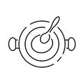 Lineo - Kitchen and Cooking line icon. Restaurant with cook and meal or food. Pot of soup and spoon