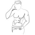 Liner drawing Muscular man in sexy pose vector illustration. Male body one line drawing