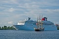 Cruise Ship and Sailship Royalty Free Stock Photo