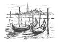 Liner sketches of italian gondolas in Venice