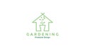 Lines art with leaf gardening home logo vector symbol icon design illustration