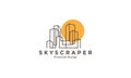 Lines art skyscraper high building with sunset logo design vector icon symbol illustration