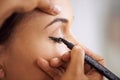 Lines of beauty. Closeup of a young woman applying eyeliner to her eyes. Royalty Free Stock Photo