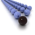 Lines of blue billiard balls and a black one