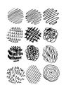 lines of circles hand-drawn set. Doodle circles for design elements, messages, note labels. Black doodle isolated on Royalty Free Stock Photo