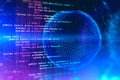 Lines of code and blue planet hologram Royalty Free Stock Photo