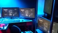 Lines of code running on computer screens in data center Royalty Free Stock Photo