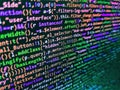 Lines of code of a software with several colors. Software developer programming code on black screen. Abstract modern virtual Royalty Free Stock Photo