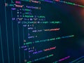 Lines of code of a software with several colors. Python programming developer code. Photo of computer digital background. Future Royalty Free Stock Photo