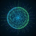 Lines emanate from the sphere, resembling a 3D web or data visualizati Royalty Free Stock Photo