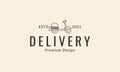 Lines fast food delivery with classic motorcycle logo design vector icon symbol illustration Royalty Free Stock Photo