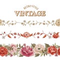 Lines for frames or borders with stylized vintage retro flowers