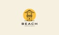 Lines gazebo beach with sunset logo symbol icon vector graphic design illustration