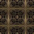 Lines geometric seamless pattern. Vector tribal ethnic greek background. Tartan plaid repeat backdrop. Symmetrical line art gold Royalty Free Stock Photo