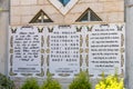 The lines from the Gospel of Mark in Aramaic, Chinese and Fang languages written on the wall in the Baptist place Yardenit, where