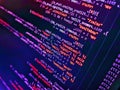 Lines of Html code visible. Computer programming source code. Programming Coding with editor colorful themes. Abstract computer Royalty Free Stock Photo