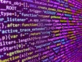 Lines of Html code visible. Lots of digits on the computer screen. Script procedure creating. Javascript code in bracket software Royalty Free Stock Photo