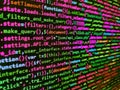 Lines of Html code visible. Programming Javascript on laptop computer screen. Lots of digits on the computer screen. Writing Royalty Free Stock Photo