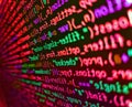 Lines of Html code visible. Screenshot with random parts of program code. Letters, chars, and digits. HTML5 in editor for website Royalty Free Stock Photo