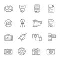 Lines icon set - camera and accessory Royalty Free Stock Photo