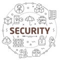 Lines Illustration Flat Circle and icons security Royalty Free Stock Photo