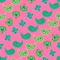 Lines of pink-Paisley Dreams seamless repeat pattern in green,blue,yellow and pink.