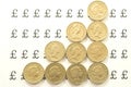 Lines of pound coins