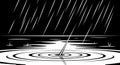 Black and white illustration depicting rain falling on a body of water. Diagonal white Royalty Free Stock Photo