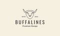 Lines shield with buffalo logo symbol icon vector graphic design illustration