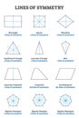 Lines of symmetry guide, vector illustration collection
