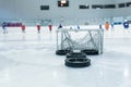 Lines and trainin net on ice ring Royalty Free Stock Photo