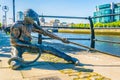 The Linesman - bronze sculpture of dock worker on the banks of the River Liffey in Dublin city Royalty Free Stock Photo