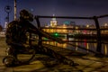 The Linesman statue at Liffey River in Dublin at night, Ireland on January 20th 2017