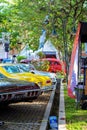 A lineup of classic American cars on Hotrodiningrat parking lot
