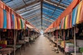 Lineup Of Colorful Market Stalls Converging In Linear Perspective. Generative AI
