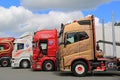 Lineup of Colorful Volvo and Scania Trucks