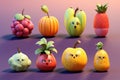 A lineup of cute cartoon fruit models for creative endeavors