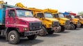 Lineup of Heavy Duty Dump Trucks Construction and Industrial Transportation Solutions Royalty Free Stock Photo